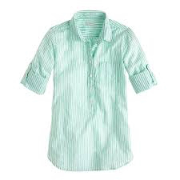 J. Crew Tops - J. Crew Mint Stripe Camp Popover Blouse